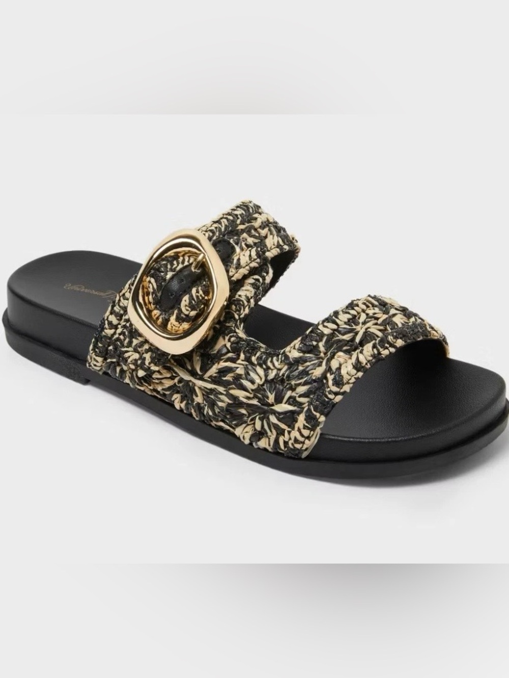 NEW Memory Foam Woven Two-Strap Slide Sandal in Black and Cream Size 7
